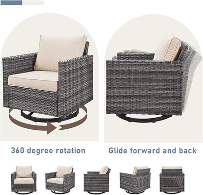 Patio Rocker Chair Outdoor：Wicker Chairs Swivel Patio Chairs Set of 4 Wicker Patio Furniture Sets with Wide Wicker Armrests Rocking Chairs for Porch, Grey / Beige