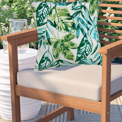Water Resistant Outdoor Throw Pillows for Patio Furniture,18x18 Inch Decorative Pillows Set of 2 with Insert,Hidden Zipper Headrests for Sofa Couch Chair(Palm Leaf)