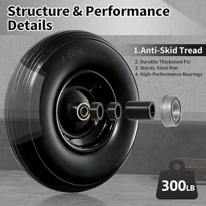 13 Inch Solid Tire Wheel - Replacement 4.00-6" Flat Free Heavy Duty Wheel with 5/8", 3/4" Bearings, 1.75" Center Hub - Fits Garden Cart, Wheelbarrow, Dolly, Hand Truck, Trailer, Utility Wagon, 2 Pcs