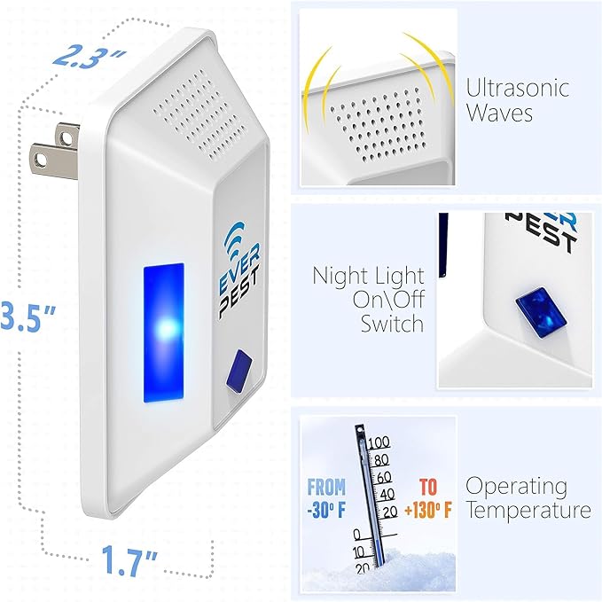 Ultrasonic Pest Control Repeller (2-Pack) Plug in Flea Rat Roach Mosquito Cockroaches Rodent Spider Scorpion Fruit Fly Insect Indoor Plug Repellent