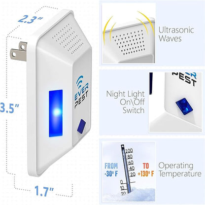 Ultrasonic Pest Control Repeller (2-Pack) Plug in Flea Rat Roach Mosquito Cockroaches Rodent Spider Scorpion Fruit Fly Insect Indoor Plug Repellent
