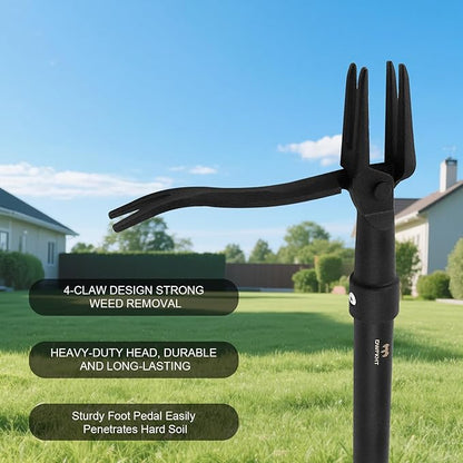 Weed Puller Tool - Stand Up Heavy Duty Weeding Tool with 47.8'' Long Handle, Foot Platform Design & 4-Claw Steel Head Design - Easily Remove Weeds Without Bending, Pulling, or Kneeling
