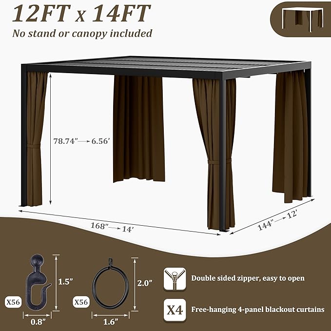 Gazebo Universal Replacement Privacy Curtain,12'×14' Gazebo Outdoor Waterproof Curtains, 4-Panels Sidewall Curtains with Double Zipper for Patio Canopy, Garden and Backyard (Curtain Only)