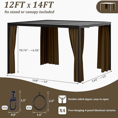 Gazebo Universal Replacement Privacy Curtain,12'×14' Gazebo Outdoor Waterproof Curtains, 4-Panels Sidewall Curtains with Double Zipper for Patio Canopy, Garden and Backyard (Curtain Only)