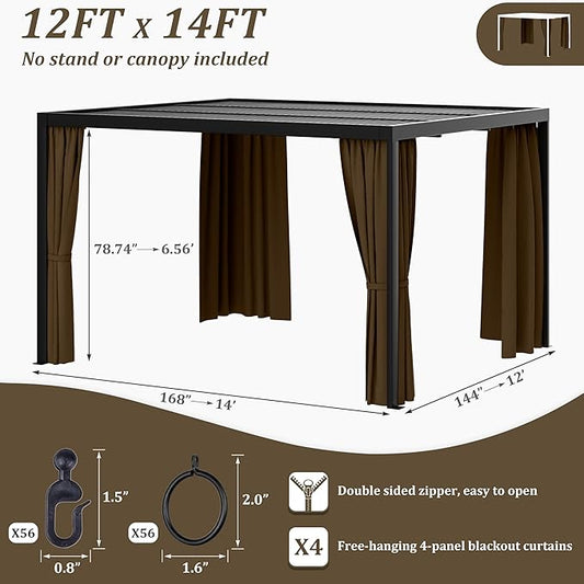 Gazebo Universal Replacement Privacy Curtain,12'×14' Gazebo Outdoor Waterproof Curtains, 4-Panels Sidewall Curtains with Double Zipper for Patio Canopy, Garden and Backyard (Curtain Only)