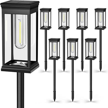 Solar Pathway Lights Outdoor - 8 Pack, IP65 Waterproof Warm White LED, Auto On/Off, Solar Powered Modern Square Design Landscape Lighting, for Walkway Garden Lawn Yard Decor