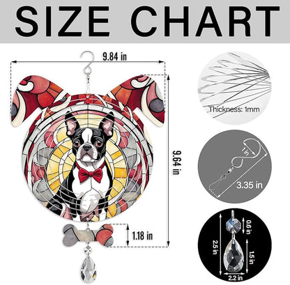 Boston Terrier Dog Ears Wind Spinner, Boston Terrier Wind Spinner Hanging for Yard and Garden V02