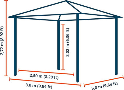 TOOLPORT Hardtop Gazebo 10x10 ft with Polycarbonate Roof - Wood-Like Finish - 4 Side Panels in Champagne