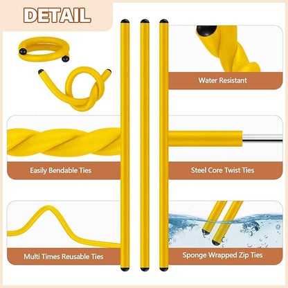 20 Pcs 17 Inch EVA Foam Twist Rubber Ties Reusable Bendable Cable Tie Straps Flexible Heavy Duty Twisty Ties for Organizing Cords Bundling (Yellow)