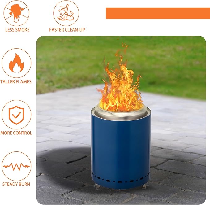 Tabletop Fire Pit 9.7 x 7.1 Inch with Removable Ash Pan, Smokeless Firepit Camping Stove with Bag for Outdoor Safe Burning Firepits, Stainless Steel Wood Burning Fire Pits for Heating, Blue