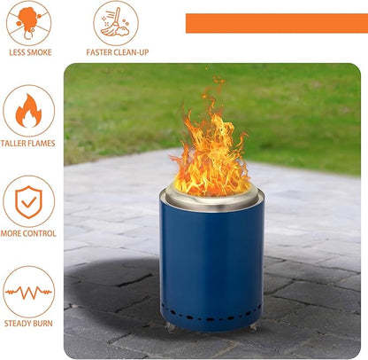 Tabletop Fire Pit 9.7 x 7.1 Inch with Removable Ash Pan, Smokeless Firepit Camping Stove with Bag for Outdoor Safe Burning Firepits, Stainless Steel Wood Burning Fire Pits for Heating, Blue
