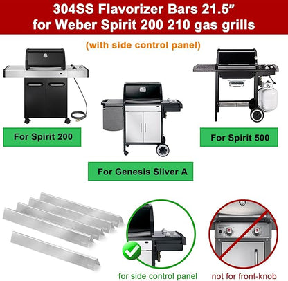 GasSaf 21.5" Grill Flavorizer Bars for Weber Genesis Silver A, 304 Stainless Steel Flavorizer Bars for Spirit 200, E/S200, E/S-210, Spirit 500 (Side Burner Knob), Replacement Parts for Weber 7534 7535