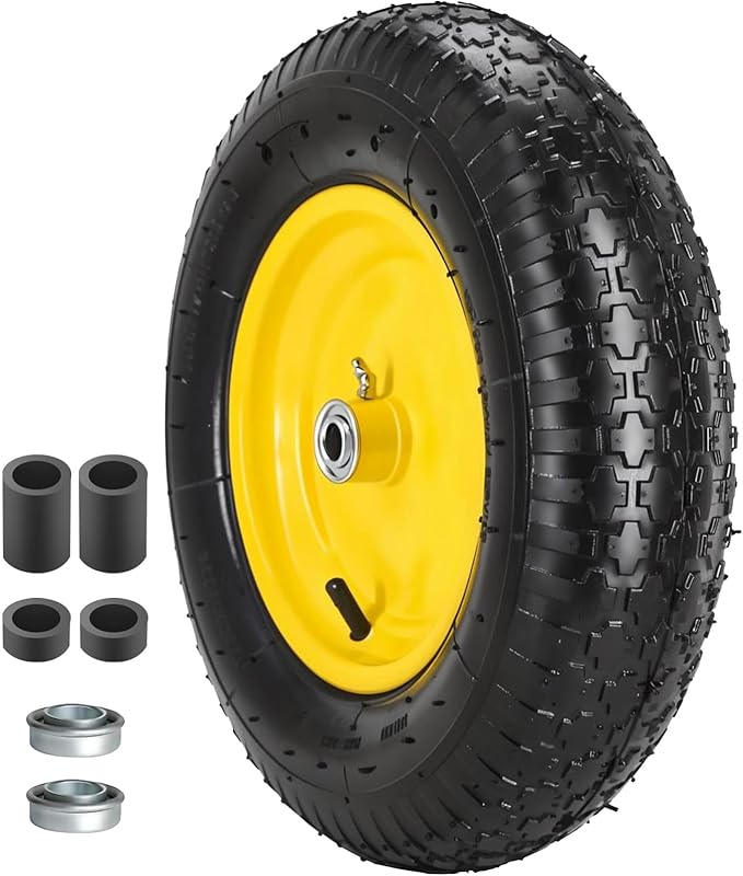 16” Pneumatic Wheelbarrow Tires 4.80/4.00-8" Tire and Wheel with 5/8" 3/4" Bearings 3-7” Centered Hub for Wheelbarrows Garden Trailer Garden Carts Wagon