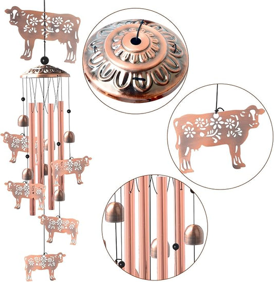 Wealth Attraction Ox Brass Wind Chime - Cow Wind Chimes for Outside,Cow Gifts for Women/Mom/Grandma/Sister Garden Decor,Yard Decor for Christmas, Mother's Day, Thanksgiving Day