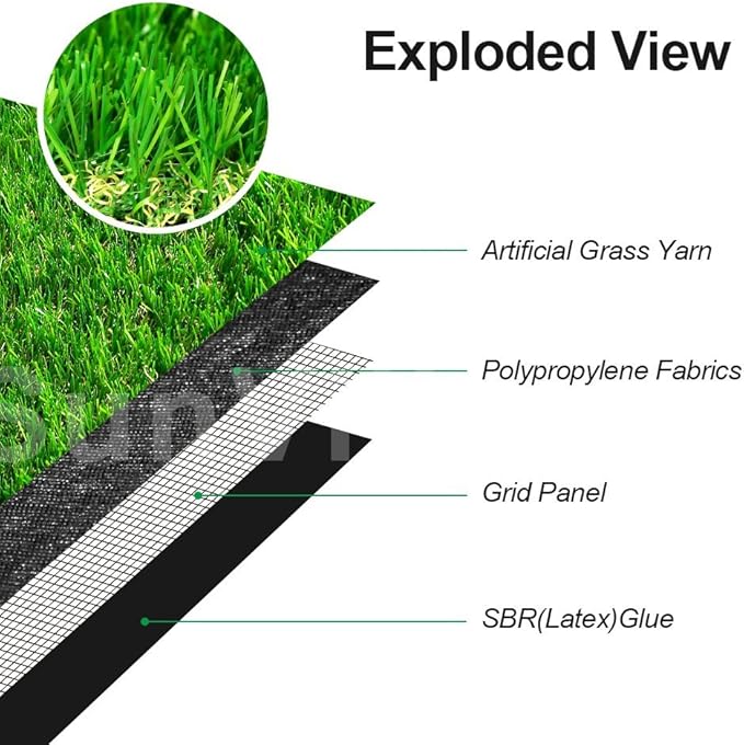 Artificial Grass Turf 8FTX47FT, 1.38" Pile Height Realistic Synthetic Grass, Indoor Outdoor Pet Faux Grass Astro Rug Carpet for Garden Backyard Patio Balcony