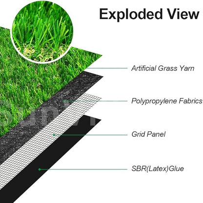 Artificial Grass Turf 11FTX36FT, 1.38" Pile Height Realistic Synthetic Grass, Indoor Outdoor Pet Faux Grass Astro Rug Carpet for Garden Backyard Patio Balcony