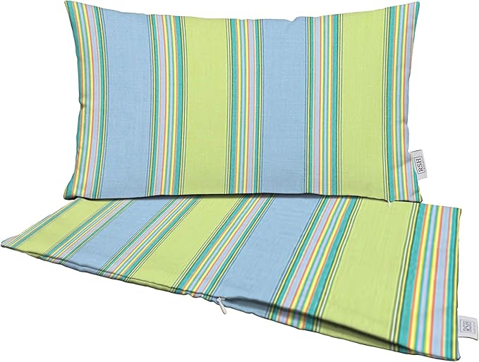 RSH DECOR: Sunbrella Pillow Covers Set of 2 | Covers Only - 26" x 16" | Outdoor Lumbar Pillow Covers Crafted with Sunbrella Performance Fabric | Bravada Limelite