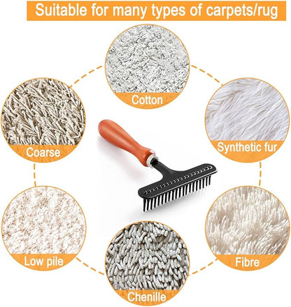 Hand Held Carpet Rake, Making Carpets Fluffy Again, Clean Hair, Let Carpet Restore Softness (Iron, Black)