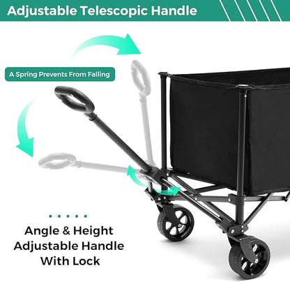 SUNNYFEEL Collapsible Wagon Cart with Wheels Foldable - 176lbs Standard Borderless Version Wagon Carts for Grocery Sports Garden Shopping Camping(Black, 164L)