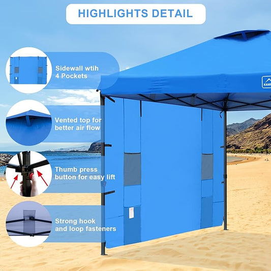KAMPKEEPER 10x10 Easy Pop Up Canopy Tent with Sidewalls, Instant Outdoor Shade Shelter with Removable 10FT Sun Walls, Quick Setup Waterproof and UV-Resistant for Patio (Light Blue, 1 sidewall)