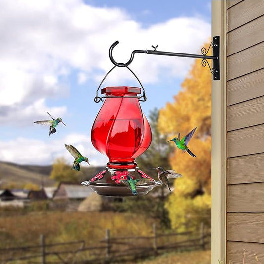 Hummingbird Feeder, BOLITE Glass Hummingbird Feeders for Outdoors Hanging, with Ant Moat and Five Feeding Ports, 22 Ounces, Leak Proof, Red, Birthday Gifts for Women Men, Gifts for Mom Dad