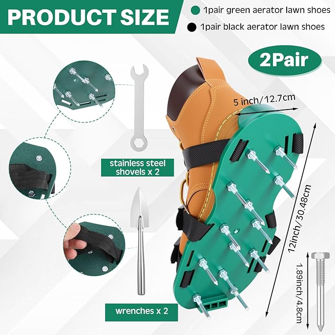 2 Pair Lawn Aerator Shoes with Adaptable Straps Soil Aerator Shoes Heavy Duty Spiked Sandals One Size Effectively Aerating Lawn Tool for Yard Garden Grass Patio