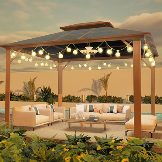 Kingdura Hardtop Gazebo 10'x10' with Double Polycarbonate Roof Canopy, Outdoor Gazebo with All-Weather Resistant Aluminum Frame Permanent Pavilion, UV Blocking for Patio Lawn Garden (Brown)
