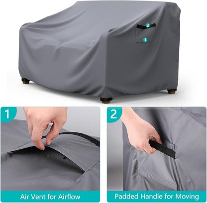 Patio Sofa Cover Waterproof - Heavy Duty 3-Seater Outdoor Couch Cover, Patio Furniture Covers with Air Vent and Handles, 90" L ×42" D×32" H, Gray