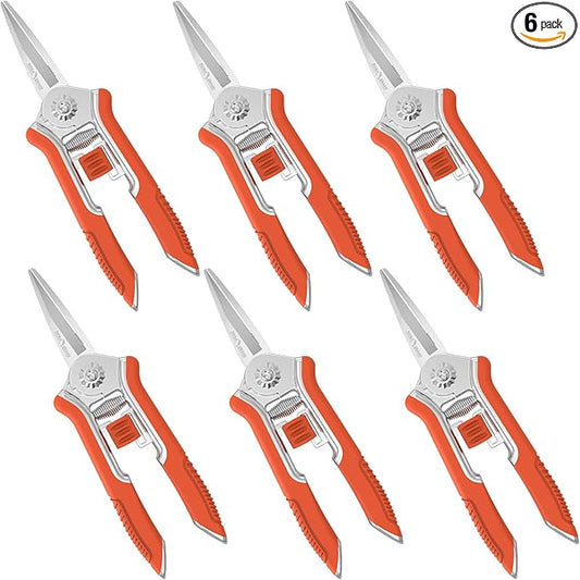 FLORA GUARD 6.5-Inch Floral Scissors, Zinc Alloy with Rubber Handle, Toothed Blade for Quick Cutting, Suitable for Flower Placement, Plant Pruning, Rose or Fruit Picking (6 PCS)