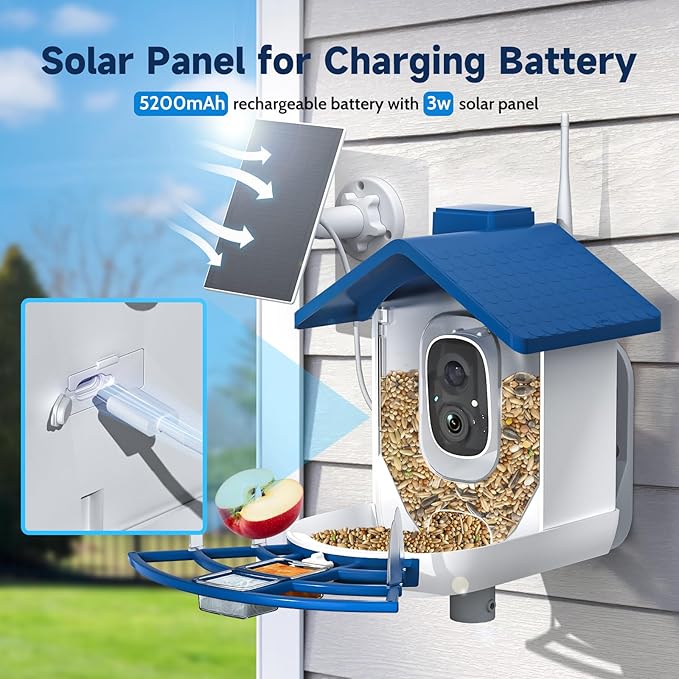 Bird Feeder with Camera Bird Feeders for Outdoors with Solar Panel, AI Identification, Ideal Gift for Lovers Friends and Parents, Navy Blue