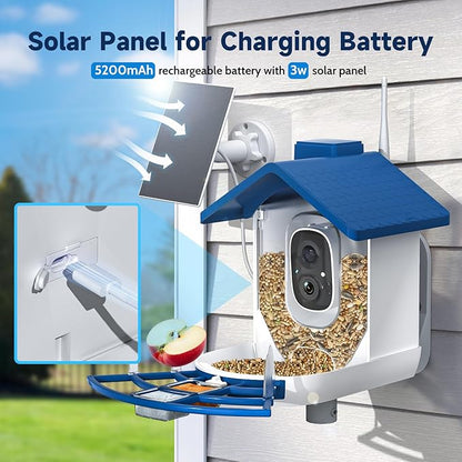 Bird Feeder with Camera Bird Feeders for Outdoors with Solar Panel, AI Identification, Ideal Gift for Lovers Friends and Parents, Navy Blue