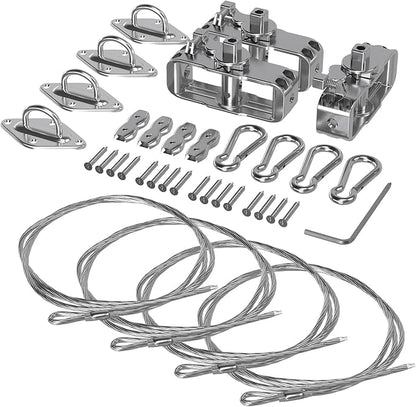 Sun Shade Sail Hardware Kit- 24' Ft (6'x4) Steel Tension Cable with Winch Kit Pad Eyes Snap Hooks Sunshades Installation Kit for Rectangle Shade Sails Deck Patio Yard