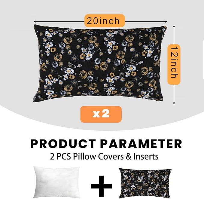 idee-home Outdoor Pillows with Inserts Included, Patio Outside Lumbar Pillows Waterproof Set of 2, 12 x 20 inch