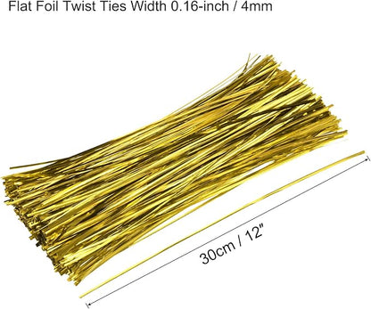 MECCANIXITY Foil Twist Ties 12" 30cm Metallic Plastic Closure Tie for Tying Bread, Candy, Cookies, Gift Bags Arts Crafts Ties Gold Tone Pack of 750