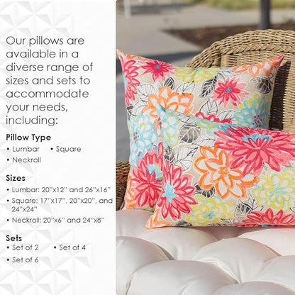 RSH DECOR: Lumbar & Square Throw Pillows Set of 4 | 20" x 12" & 17" x 17" | All-Weather Spun Fabric | Water and Fade-Resistant | Outdoor Accent Pillows for Patio Furniture | Medlo Sonoma