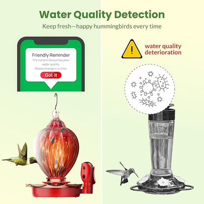 Smart Hummingbird Feeder with Camera, 2K HD Solar Panel Glass Bird Feeder with Night Vision&Water Sensor for Garden Decor, 148°View, AI Bird ID, Alexa & Google Compatible, IP66 Weatherproof