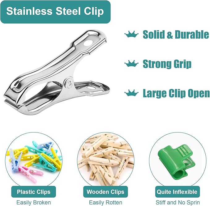 JULMELON 25 PCS Greenhouse Clips, 2.2 Inch Stainless Steel Garden Clips, Heavy Duty Row Cover Clips with Large Open Strong Grip for Fixing Netting Cover Film,Shade Cloth Film Plant Netting