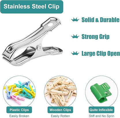 JULMELON 25 PCS Greenhouse Clips, 2.2 Inch Stainless Steel Garden Clips, Heavy Duty Row Cover Clips with Large Open Strong Grip for Fixing Netting Cover Film,Shade Cloth Film Plant Netting