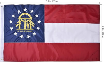 Georgia State Flag 4x6 Ft Deluxe Full Embroidered Premium Polyester Durable GA Outside Flag with Sewn Stripes and Brass Grommets for Indoor/Outdoor
