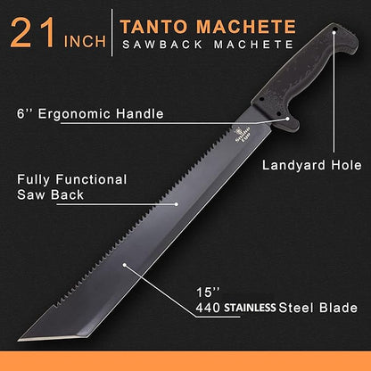 Snake Eye Machete with Heavy Duty Construction-Ergonomic Non-Slip Handle and Belt Sheath for Gardening, Land-Management, Bushcraft, Hunting and Outdoor