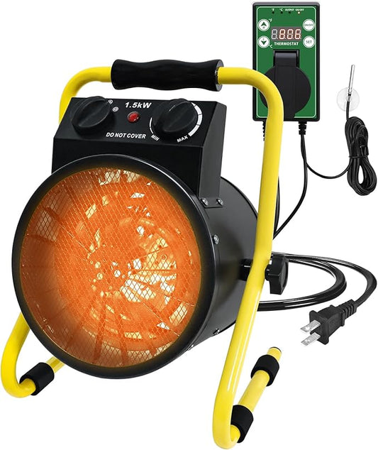 EAGLE PEAK 1500W Greenhouse Heater with Thermostat, Suitable for Greenhouse, Grow Tent, Garage, Cellar and RV Use, Water Resistant IPX 4 Rated, Overheat Protection, Radiant Heating, 1 Pack, Black