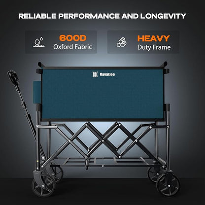Navatiee Portable Foldable Collapsible Wagon with Wheels, 220lbs Weight Capacity Utility Grocery Shopping Cart, Lightweight Mini Folding Wagon for Outdoor, Blue