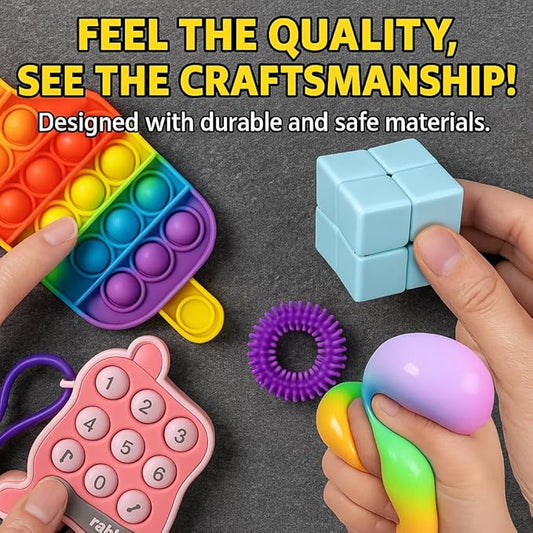 25-Piece Fidget Toy Variety Pack for Kids – Sensory Toys Bulk Set with Stress Balls, Pop Tubes, Squishies & More – Classroom Prizes, Party Favors, and Gifts for Boys & Girls