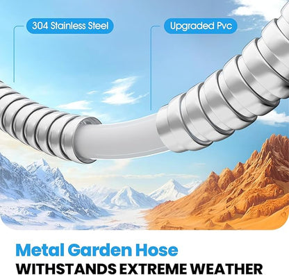 Garden Hose Metal 15 FT, Flexible Stainless Steel Water Hose, Kink Free, Connectable Short Hose, Lightweight & Durable, Crush Resistant Fitting, Puncture Proof Hose for Yard, Rv, 600 PSI 2025 New
