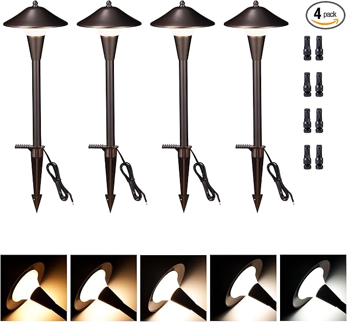 Low Voltage Landscape Sidewalk Lighting - 5 Color Temperature Led Pathway Lights Wired, 12v Walkway Light IP65 Waterproof, Oil Rubbed Bronze Aluminum 5W 200LM for Backyard Garden (4 Pack)