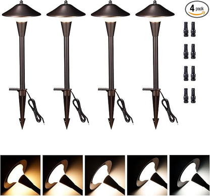 Low Voltage Landscape Sidewalk Lighting - 5 Color Temperature Led Pathway Lights Wired, 12v Walkway Light IP65 Waterproof, Oil Rubbed Bronze Aluminum 5W 200LM for Backyard Garden (4 Pack)