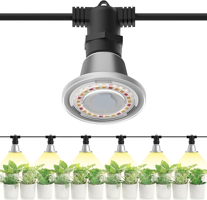 SANSI Outdoor LED Grow Lights,IP65 Waterproof String Grow Light,Full Spectrum 6-Light 72W Upgraded Optical Lens with 22Ft Cord for Veg Seedling,Flower,Greenhouse Indoor or Outdoor