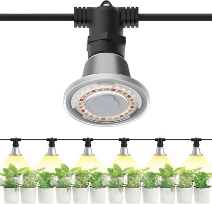 SANSI Outdoor LED Grow Lights,IP65 Waterproof String Grow Light,Full Spectrum 6-Light 72W Upgraded Optical Lens with 22Ft Cord for Veg Seedling,Flower,Greenhouse Indoor or Outdoor