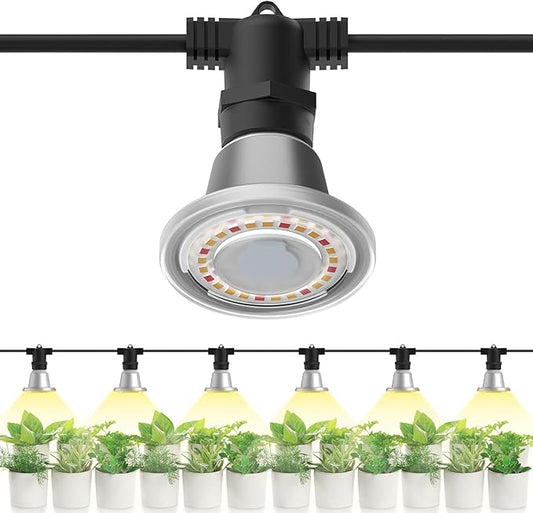 SANSI Outdoor LED Grow Lights,IP65 Waterproof String Grow Light,Full Spectrum 6-Light 72W Upgraded Optical Lens with 22Ft Cord for Veg Seedling,Flower,Greenhouse Indoor or Outdoor