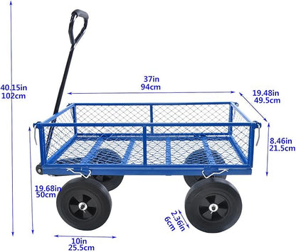 Heavy-Duty Solid Tire Garden Dump Cart - 4.86 cu. ft. Yard Wagon Cart with 600 LBS Capacity & Spacious Mesh Bed (37" x 19.5") - No-Flat Tires, Utility Wagon